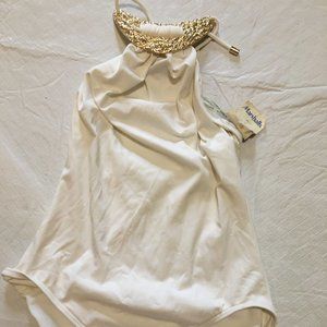 NWT White w Gold halter neck Michael Kohrs 1  pc.